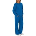 thumbnail image 5 of Nokdvo Womens Two Piece Outfits Plus Size Casual Long Sleeve Pullover Tops with Wide Leg Pants Crewneck Solid Color Fall Winter Sweat Suit with Pockets,Blue 2XL, 5 of 6