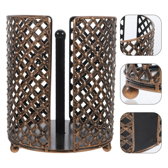Supvox Vintage Toilet Roll Holder Paper Towel Stand Iron 1Set Dark Brown