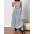 thumbnail image 6 of Women Striped Strapless Sleeveless Flowy Summer Casual Tube Maxi Long Dress with Pockets Blue L, 6 of 7