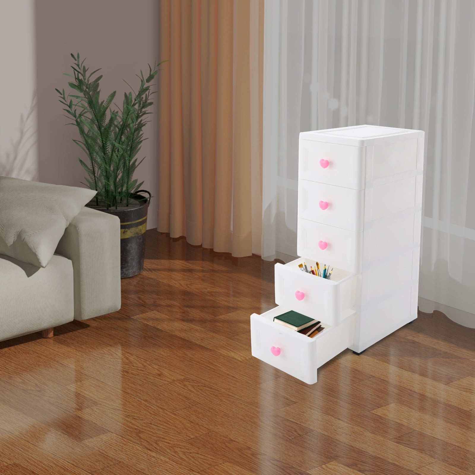 Wildnix 5-Tier Bathroom Organizer with Drawers, Modern White Storage Unit, Compact and Slim Design, Ideal for Narrow Spaces and Home Organization