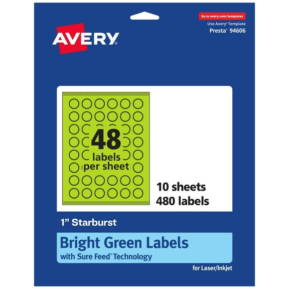 Avery Printable Starburst Labels, Bright Green, 1", 480ct