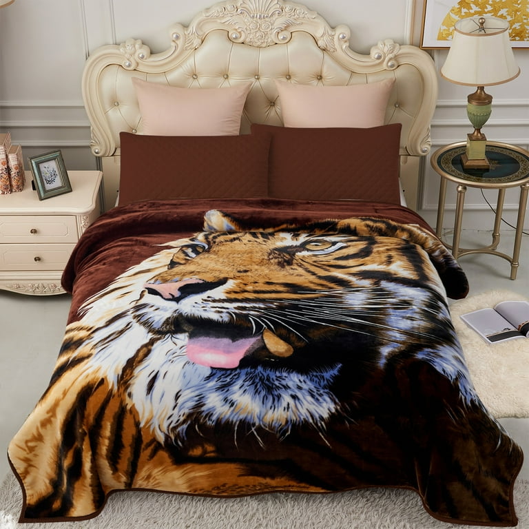 JML Soft Plush Fleece Blanket for Bed Queen 75 x87 5lb 2 Ply Raschel Blanket Tiger Pattern