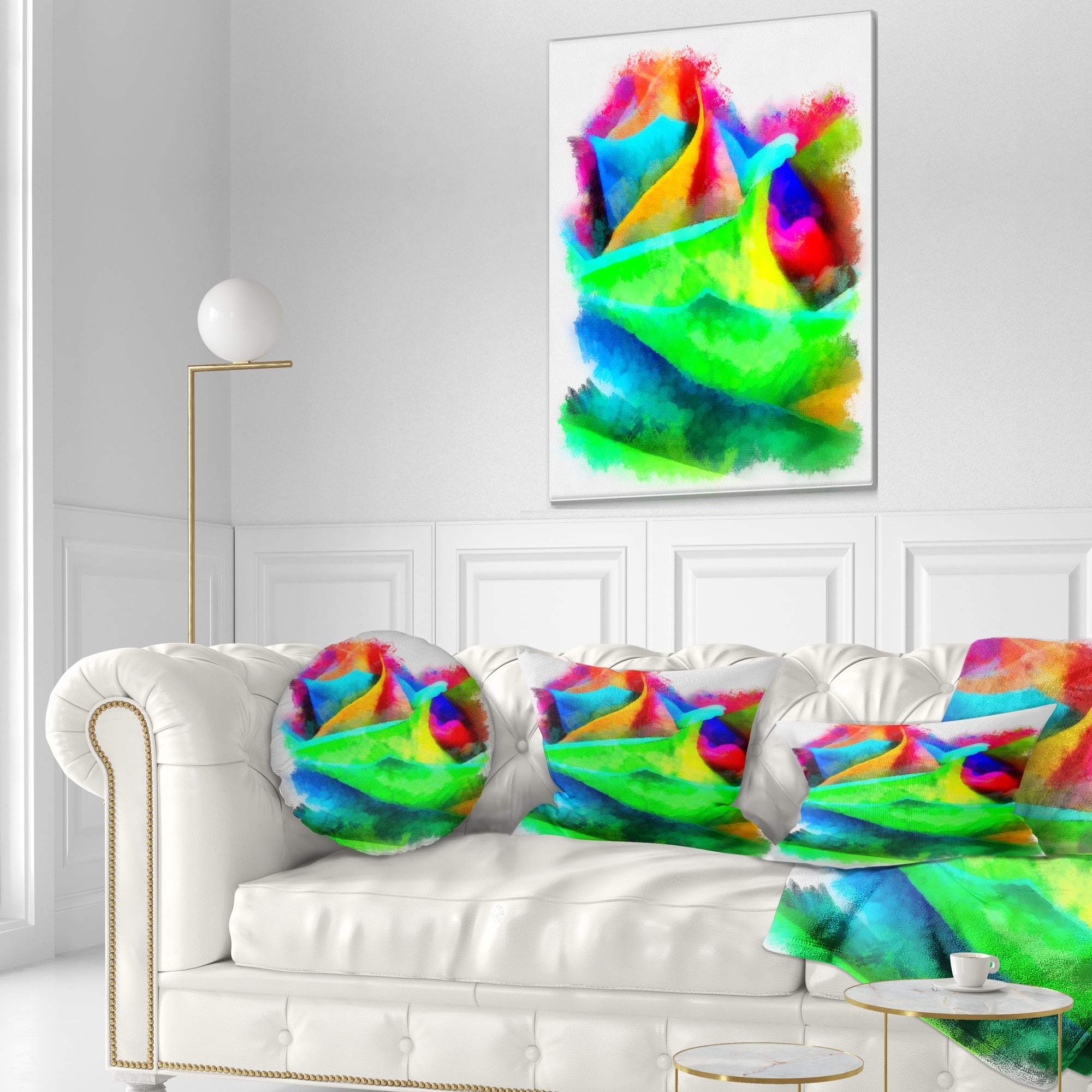 Designart Large Colorful Rose Watercolor - Floral Throw Pillow - 12x20