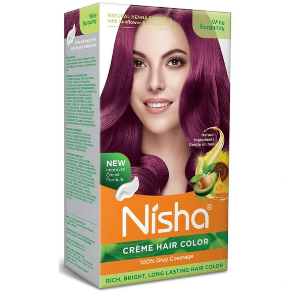 Nisha Crème Hair Color, Permanent Burgundy Hair Dye Color, 100% Gray Coverage, Wine Burgundy, 4.23 oz