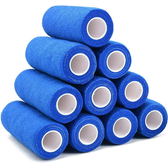 12 Pack Self Adherent Cohesive Wrap Bandages, 5 Yards Elastic First Aid Tape Medical Vet Wrap for Sports Protection and Wrist Ankle Knee Leg Sprains & Swelling (Blue, 6"x5yd / 15cmx4.5m)