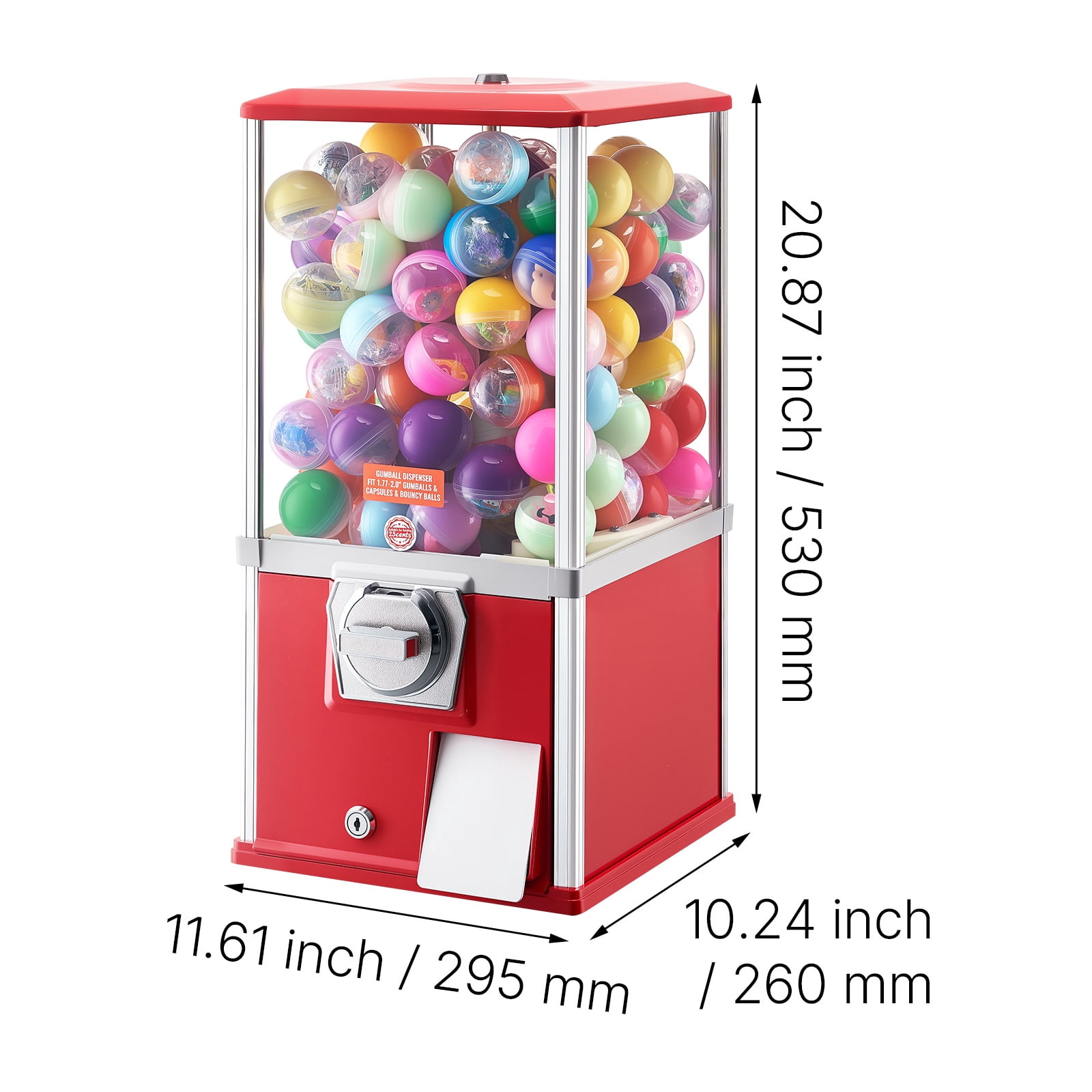 KFFKFF Candy Vending Machine, 21-inch Tall Dispenser for Spherical Treats, 25-Cent Operation, Ideal for Malls, Supermarkets, Parks, and Arcades, Holds Up to 180 Pieces of 1.77-inch Candy
