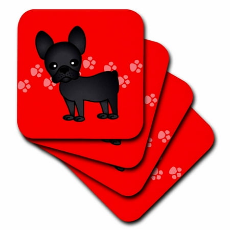 

Cute Black Brindle French Bulldog Red with Pawprints set of 4 Coasters - Soft cst-25318-1