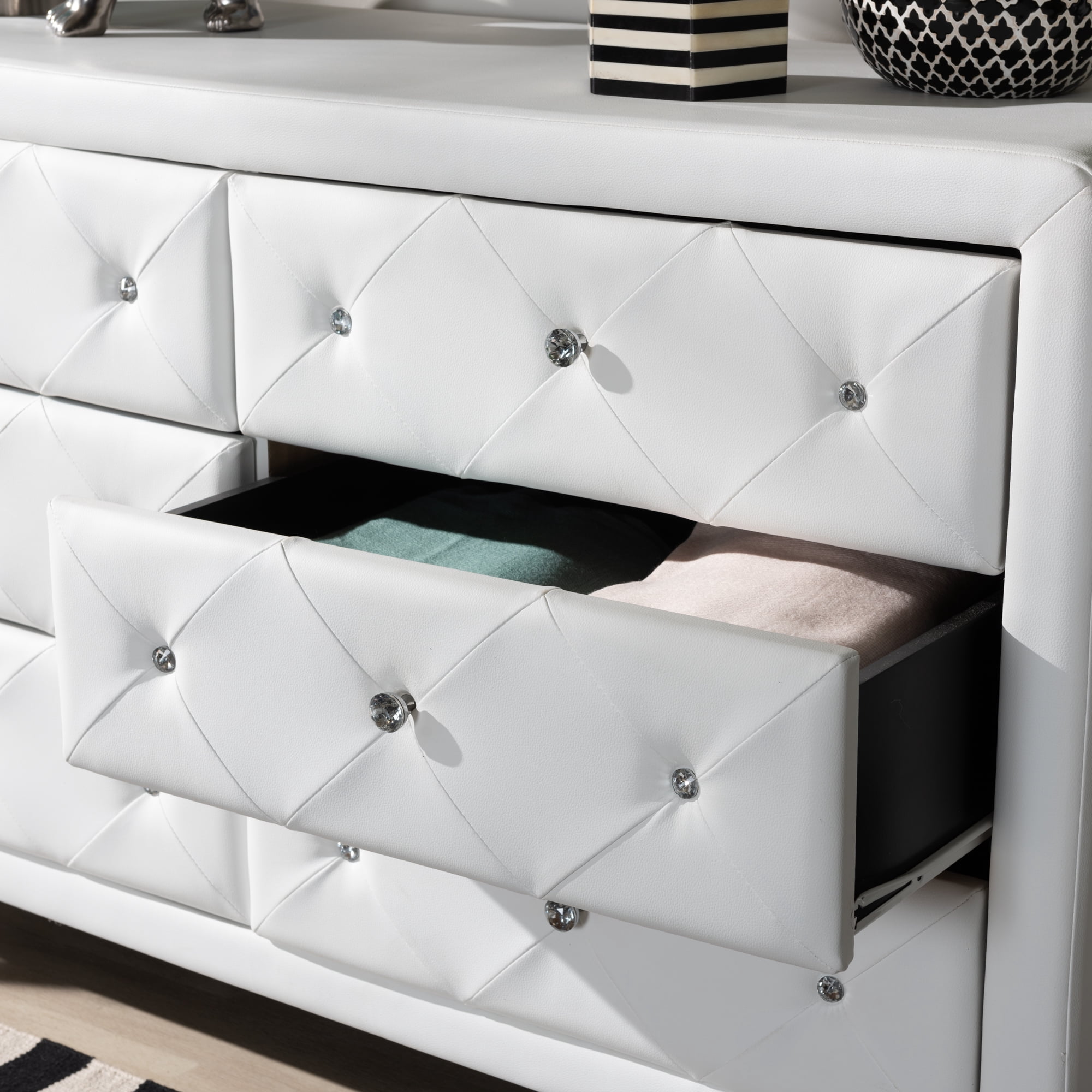 Zanna Contemporary White Faux Leather Upholstered Dresser by Ember Interiors