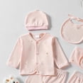 thumbnail image 5 of CAUYDY Preemie Girls Outfits Newborn Boys Fall Winter Clothes Baby Layette Long Sleeve Shirt Warm Hat 2Pants Bib 5Pcs Cotton Set for Unisex Infant Sizes 0-3 Months,Pink, 5 of 6