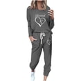 thumbnail image 2 of Puntoco Conjunto de pijama cómodo para mujer, con estampado de letras de invierno, cuello redondo, manga larga, pantalones, ropa informal para el hogar, 2 of 4