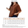 thumbnail image 5 of Top de manga corta para mujer, blusa con cuello en V, costura a rayas, decoración de botones, Top holgado informal de verano, rojo ladrillo XXXL, 5 of 5