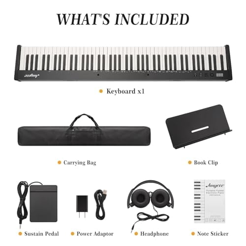88 Key Keyboard Piano,Piano Keyboard,Weighted Full-Size Electric Keyboard Piano for Beginners,Portable Electric Piano with Stand,Power Adapter Headphones,Pedal,Handbag, Bluetooth,