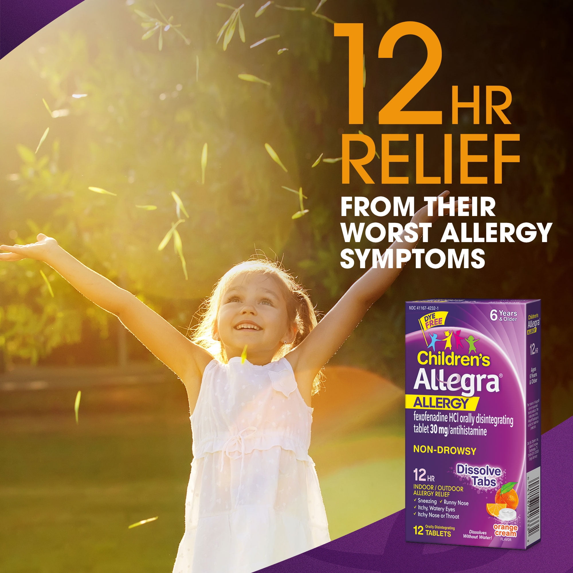 Allegra Children's 12 Hour Non-Drowsy Antihistamine Allergy Relief Medicine 30mg Meltable Tablets 12ct