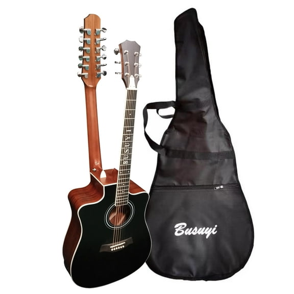 12/6 Strings Acoustic Double Neck, Double Sided Busuyi Guitar 2021 NPT BrownBlack