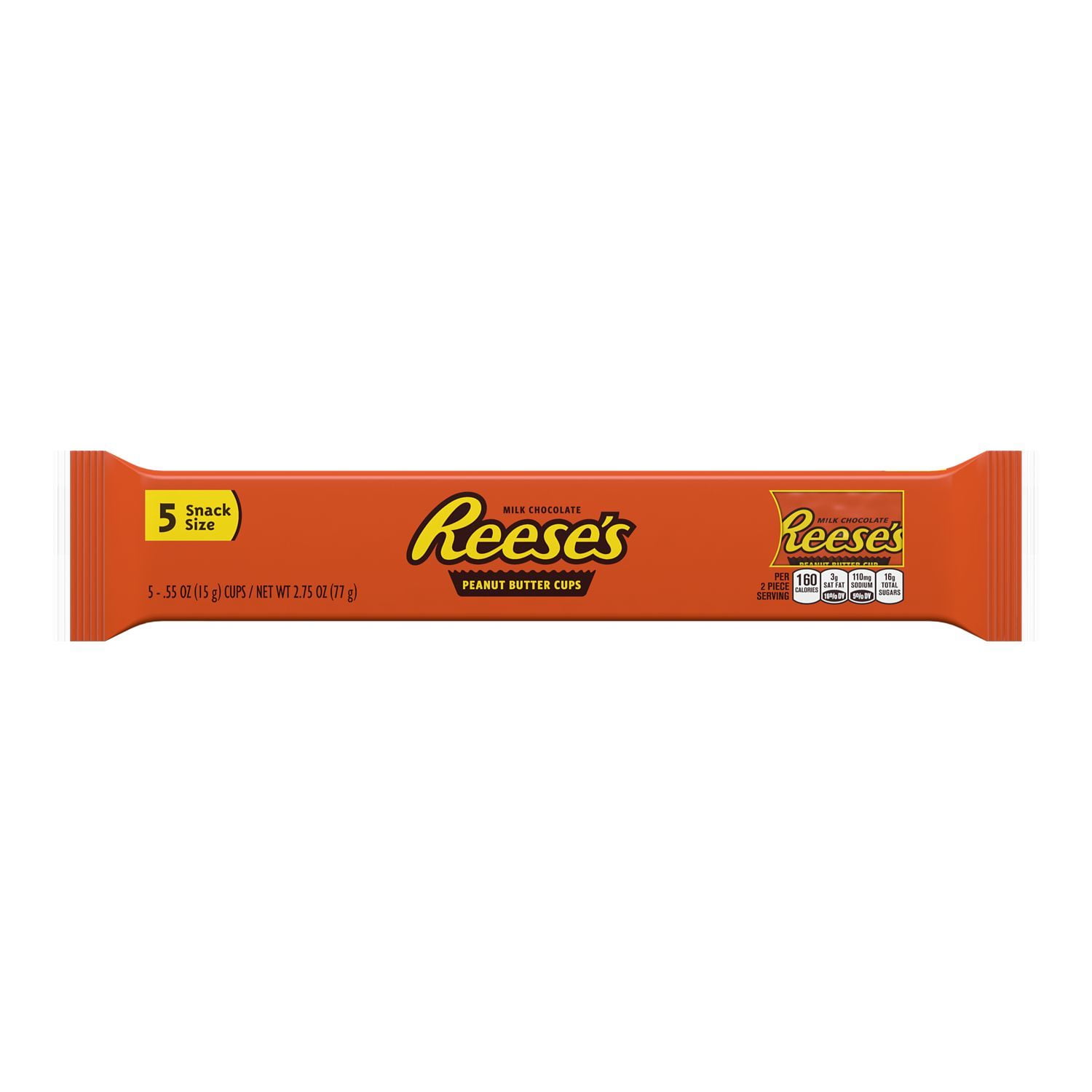Reese's, Milk Chocolate Peanut Butter Cups Snack Size Candy, Gluten Free, Individually Wrapped, 0.55 oz, Pack 5 Ct