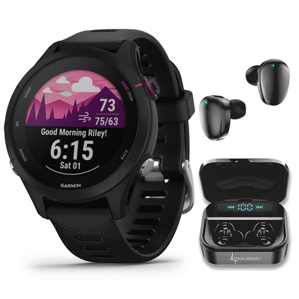 antage Kæmpe stor Slette Garmin Forerunner 255S Music Smaller GPS Running Smartwatch, Advanced  Insights, Long-Lasting Battery, Black with Wearable4U Black EarBuds Bundle  - Walmart.com