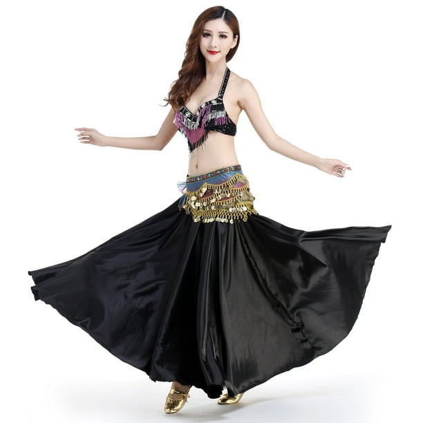 de completo de para danza del vientre Disfraces de de graduacion de coctel brilnte Negro Macarena Vestido largo de saten con danza del vientre