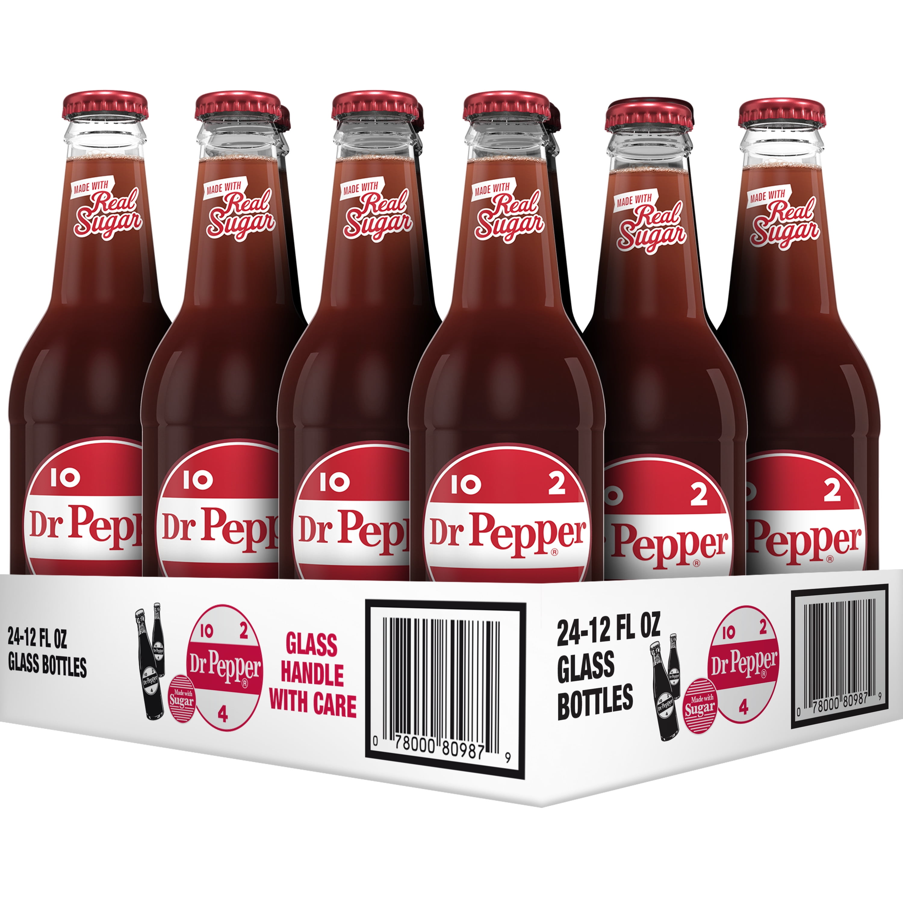 Dr Pepper Made with Sugar, 12 fl oz glass bottles, 24 pack
