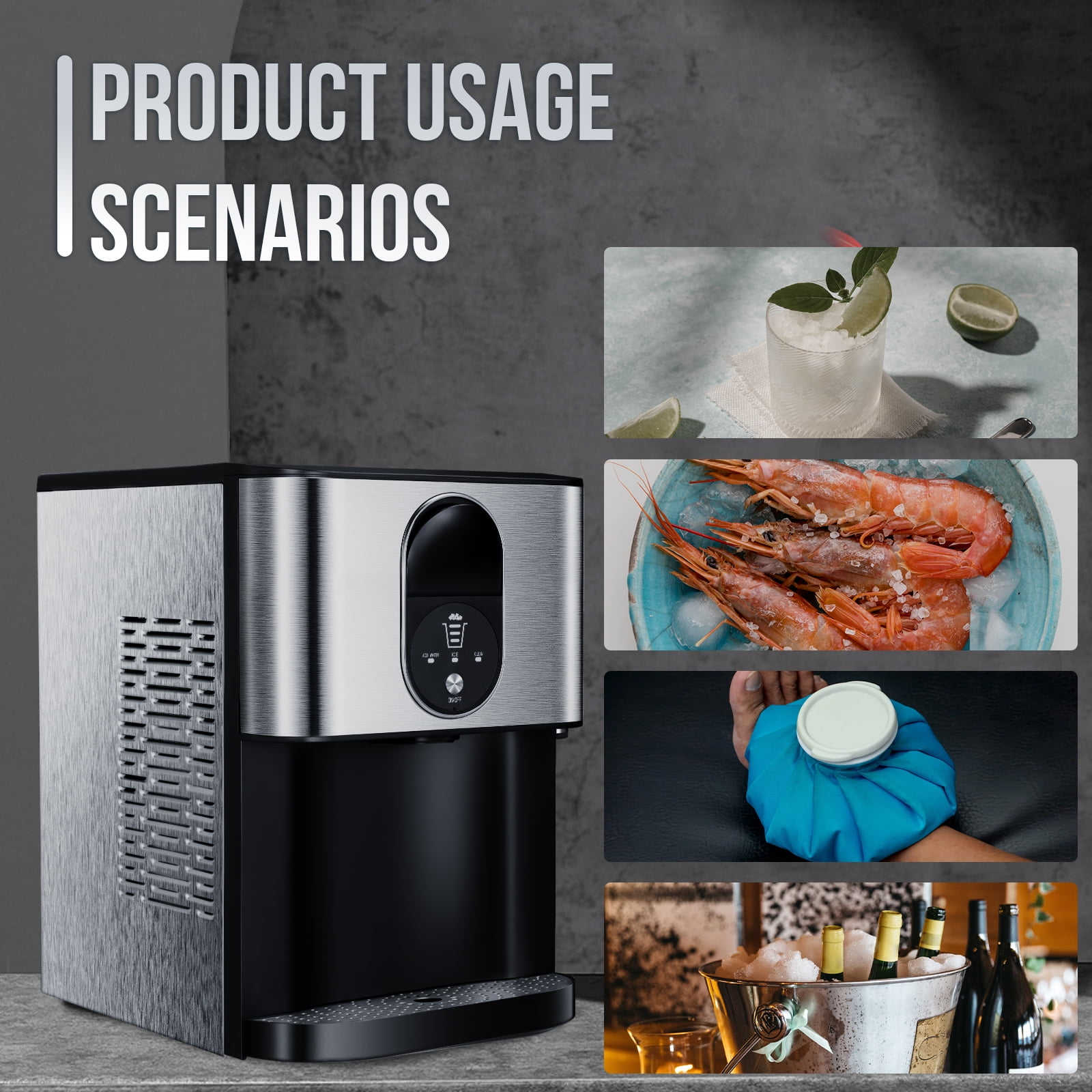 Auseo Ice Maker Countertop with Soft Chewable Ice, 44 Lbs/24H, Self-Cleaning, One-Click Operation for Home/Party(Silver)