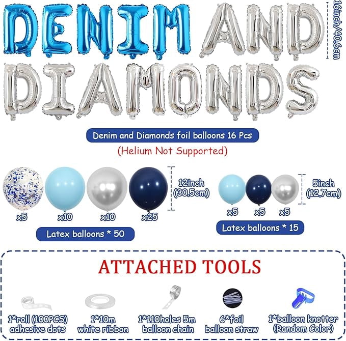 Denim and Diamonds Party Decorations Blue Sliver Denim and Diamonds Balloon Garland Arch Kit New Jeans Bridal Shower Decor for Women Jewelry Bachelorette Party Bridal Shower Birthday Engagement