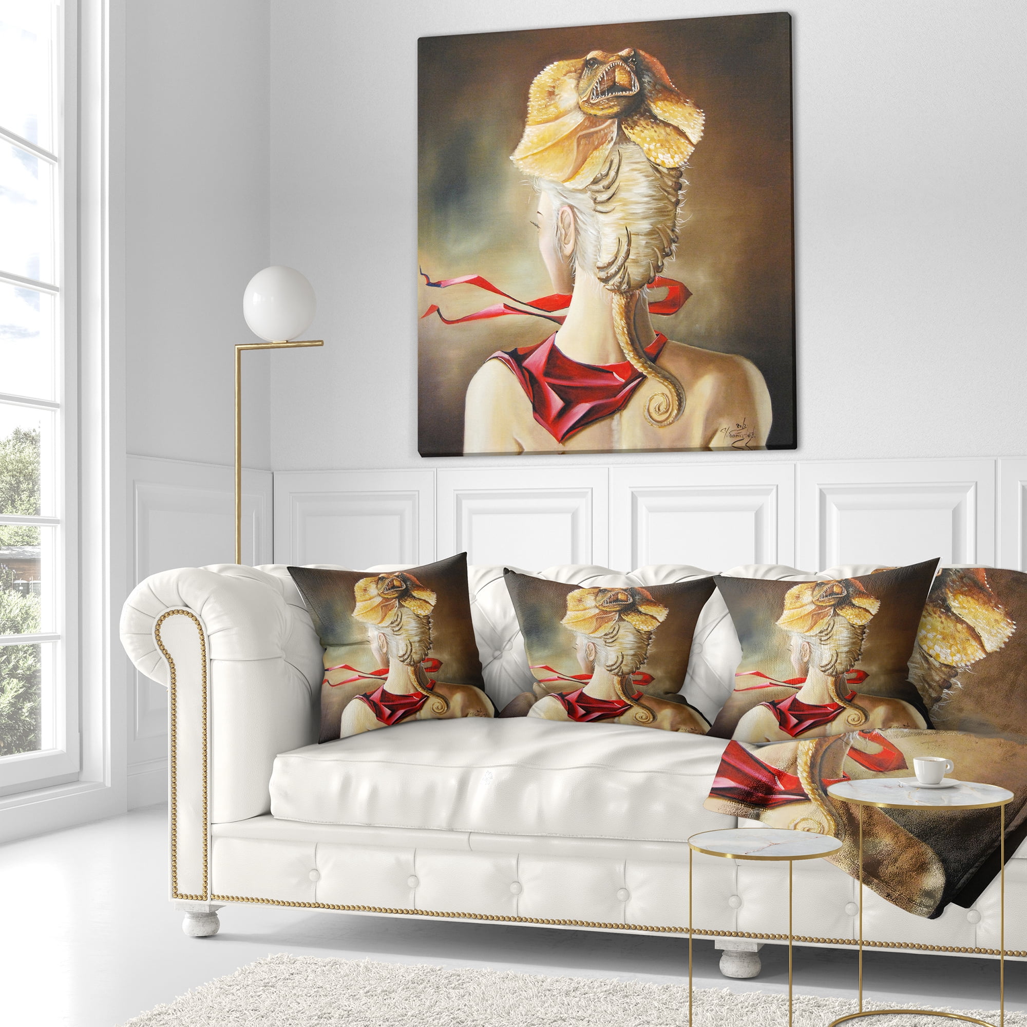 Designart Girl with Surreal Hat - Abstract Portrait Throw Pillow - 18x18