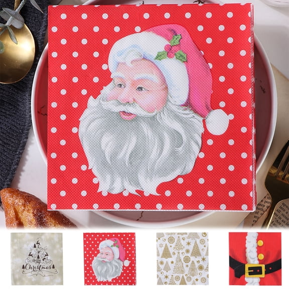 Yhmxh 20Pcs Christmas Napkins Paper Red and White Napkins with Christmas Tree Reindeer Snowflake Holly Leaves Xmas Napkin Holiday Dinner Table Napkin for Party Birthday Kitchen Winter Party Supplies