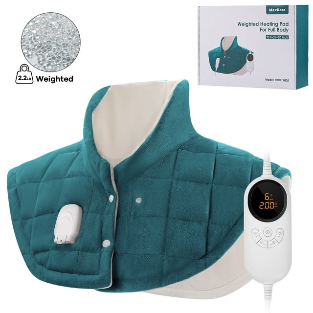 Refurbished MaxKare HP02-SH05 Weighted Heating Pad 23"x20" with 6 Heat Settings & 4 Timer Settings for Back & Neck Pain Relief - Green