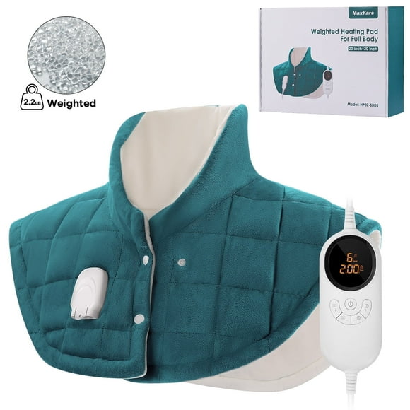 Refurbished MaxKare HP02-SH05 Weighted Heating Pad 23"x20" with 6 Heat Settings & 4 Timer Settings for Back & Neck Pain Relief - Green