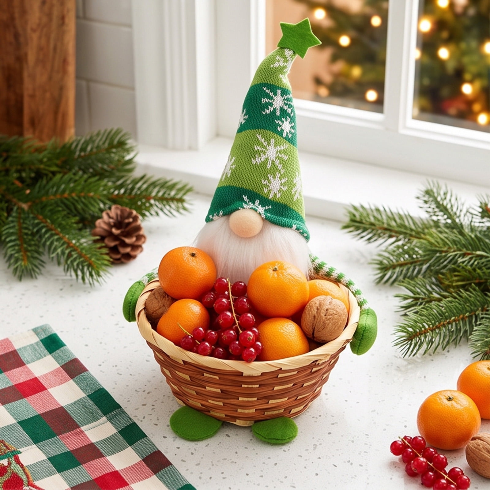 Vintage Christmas Ornaments Christmas Candy Basket With Faceless Gnome Doll Woven Small Treat Tabletop Centerpiece For Holiday Party Home Kitchen Decor Gift Home Decor