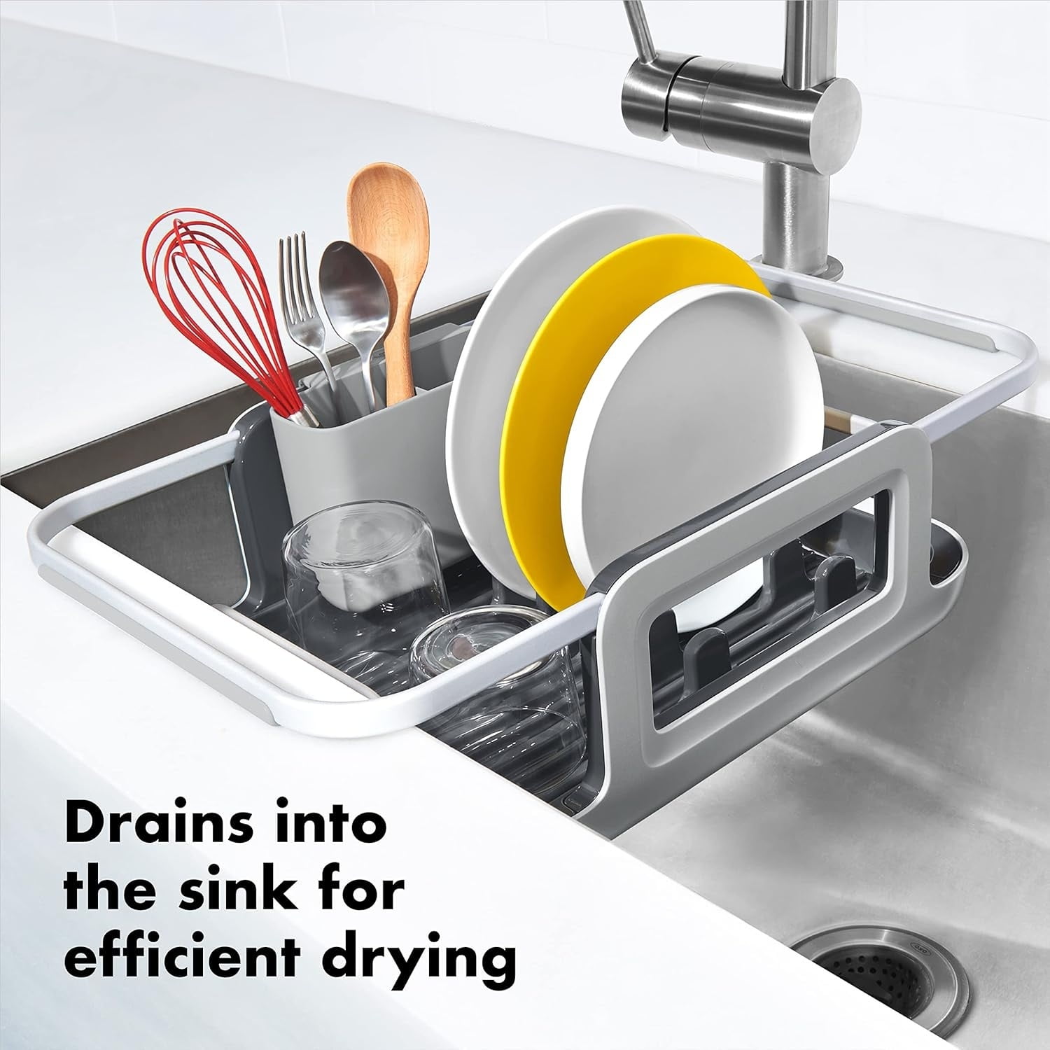Extendable Over-The-Sink Aluminum Drying Dish Rack