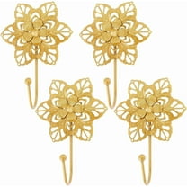 4Pcs Golden Flower Wall Decorative Hooks Boho Brass Hooks Coat Rack Gold Vintage Single Hook Heavy Duty Metal Mounted Retro for Hanging Coat Hat Scarf Home Decor