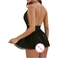 thumbnail image 4 of Camisón corto de encaje negro para mujer, ropa interior erótica, falda corta con tirantes y falda de gasa., 4 of 9