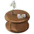 thumbnail image 5 of Rustic Coffee Table w/Dusty Wax Coating 2 Tires,Round Solid Wood Sleek Durable Coffee Table, Modern Cocktail Table w/Storage Shelf & Metal Legs Tea Table for Living Room, Bedroom, S925, 5 of 9