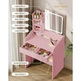 thumbnail image 2 of Vanity Desk Set with Square Makeup Mirror and Light- Small Vanity Table with Drawers- Pink, 2 of 17