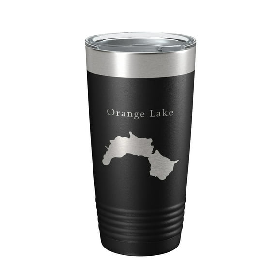 Orange Lake Map Tumbler Travel Mug Insulated Laser Engraved Coffee Cup Maine 20 oz Black