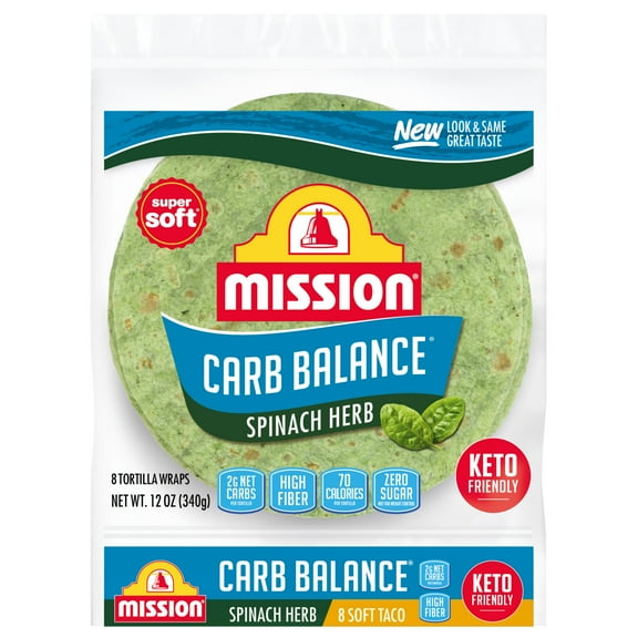 Mission Carb Balance Spinach & Herb Flour Tortillas, Soft Taco Size, 8 Count