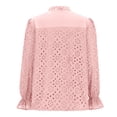 thumbnail image 4 of Timegard Womens Tops V Neck Button Hollow out Blouse Casual Ruffle Long Sleeve Shirts Tops Solid Color, 4 of 5