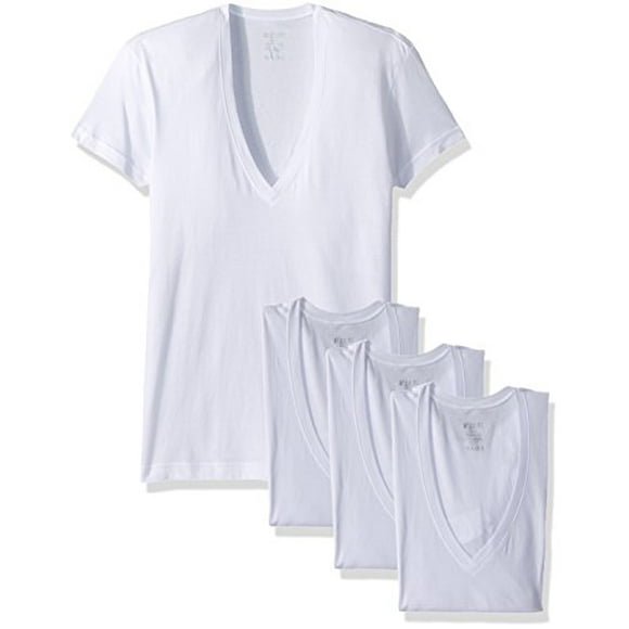 2(X)IST Men's Essential Slim Fit Deep V Neck T-Shirts - 3 Pack (020351) Underwear, White Natural, Small