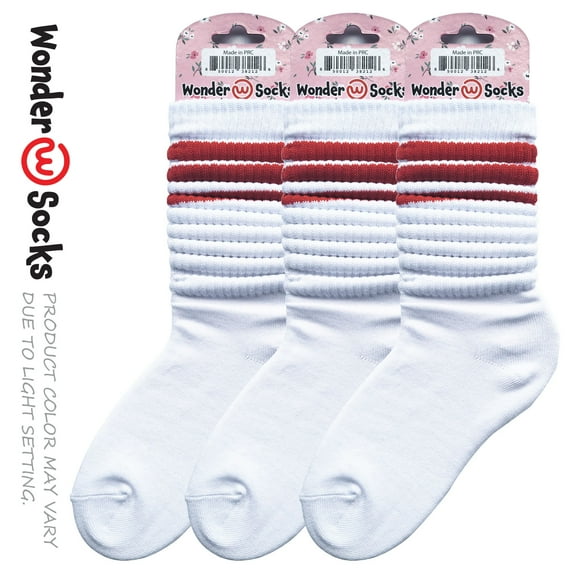Wonder Slouch Striped Socks White with Red Lines 3-Pair Pack (Total 6 PCS)