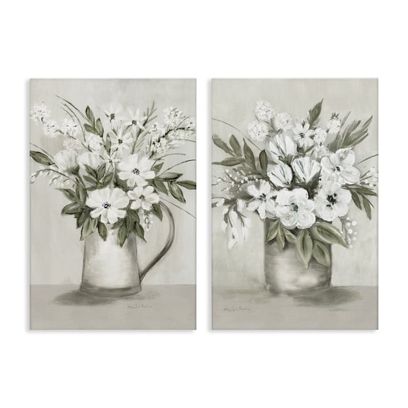 Stupell Industries Country Vases with Bouquets Plants & Flowers Painting Wrapped Canvas Art Print Wall Art, 16 x 24, Set of 2