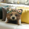 thumbnail image 3 of Autua Brown Bear Flower Crown Furry Pillowcase with Zipper Closure 12x12in, 3 of 5