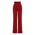 thumbnail image 4 of Women's Solid Color Striped Ribbed Knit Pants, Elastic Waist Wide Leg Trousers with Casual Comfort Fit, Loose Long Pull-On Pants for Daily Wear and Versatile Occasions Red, 4 of 6