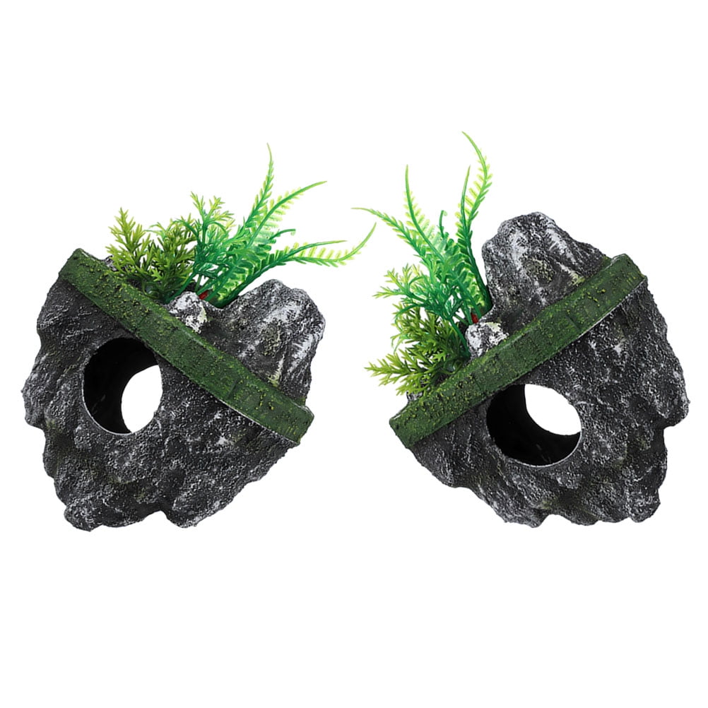 ELAYARD 2Pcs Floating Aquarium Rock Decor Realistic Resin Cave Hideaway for Betta Fish Tank Landscape