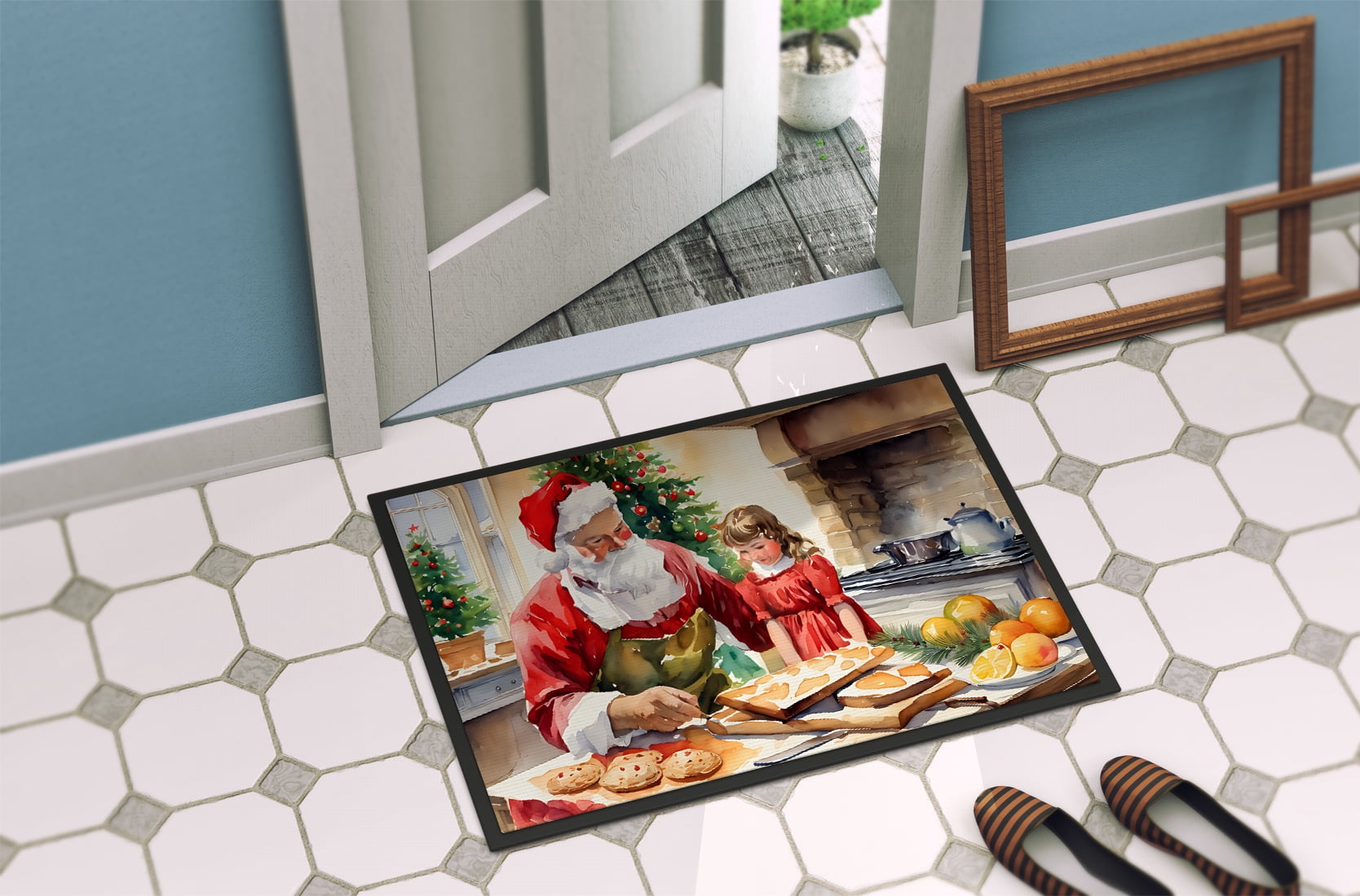 Caroline's Treasures DAC3311JMAT Cookies with Santa Claus Doormat Front Door Mat Indoor Outdoor Rugs for Entryway, Non Slip Washable Low Pile, 24H X 36W