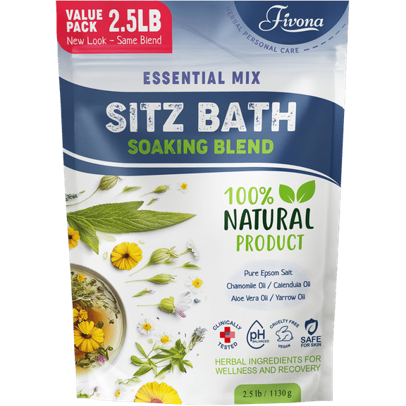 Fivona 40oz Hemorrhoids and Postpartum Care Sitz Bath Soak, Epsom Salt with All Natural Oils for Self Care Bartholin Cyst Treatment, Large Value Pack