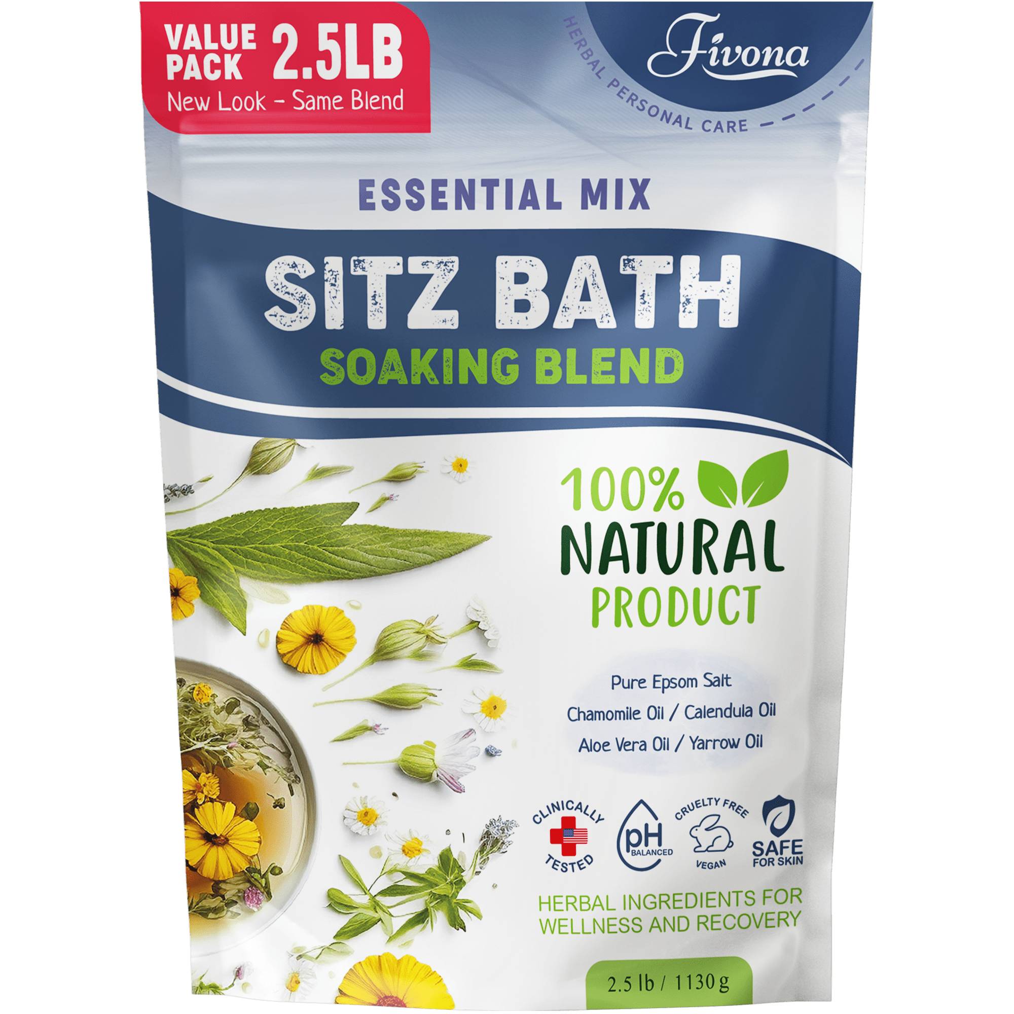 Fivona 40oz Hemorrhoids and Postpartum Care Sitz Bath Soak, Epsom Salt with All Natural Oils for Self Care Bartholin Cyst Treatment, Large Value Pack