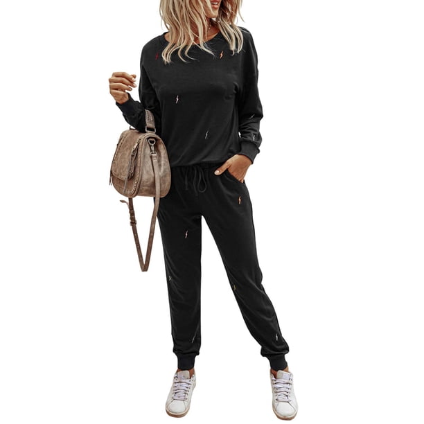 Conjunto de Jogger para Mujer PRETTYGARDEN Pantalones de Pijama Negro XL