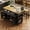 Island Set with 2 Bar Stools - Black (Three Packages), variant on Black Kitchen Island with 2 Bar Stools and Power Outlet, 53" Large Rolling Cart with Drop Leaf, Door Storage Rack, 5 Open Side Racks and 3 Drawers, 5 Wheels (Shipped in 3 Boxes)