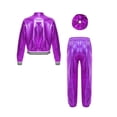 thumbnail image 2 of Raenseen Kids Girls Stage Performance Workout Outfits Patchwork Style Zipper Closure Striped Edge Purple 16, 2 of 9