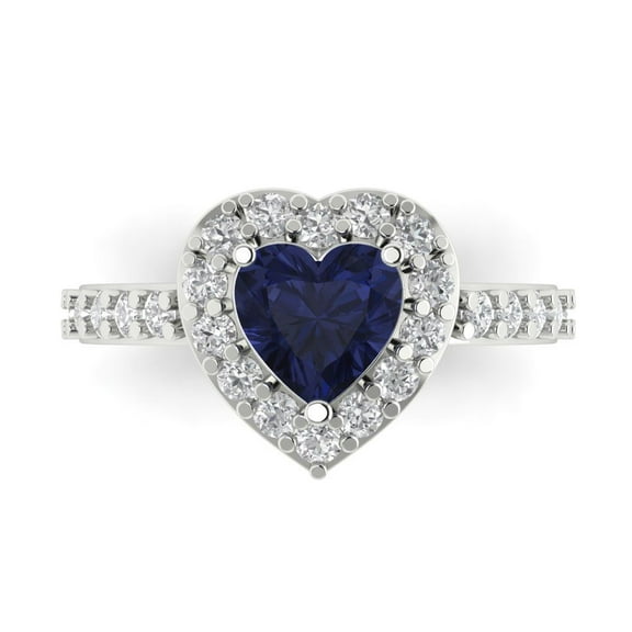 Halo Engagement Ring for Women - 2.03ct Simulated Blue Sapphire in 18K White Gold Promise Ring